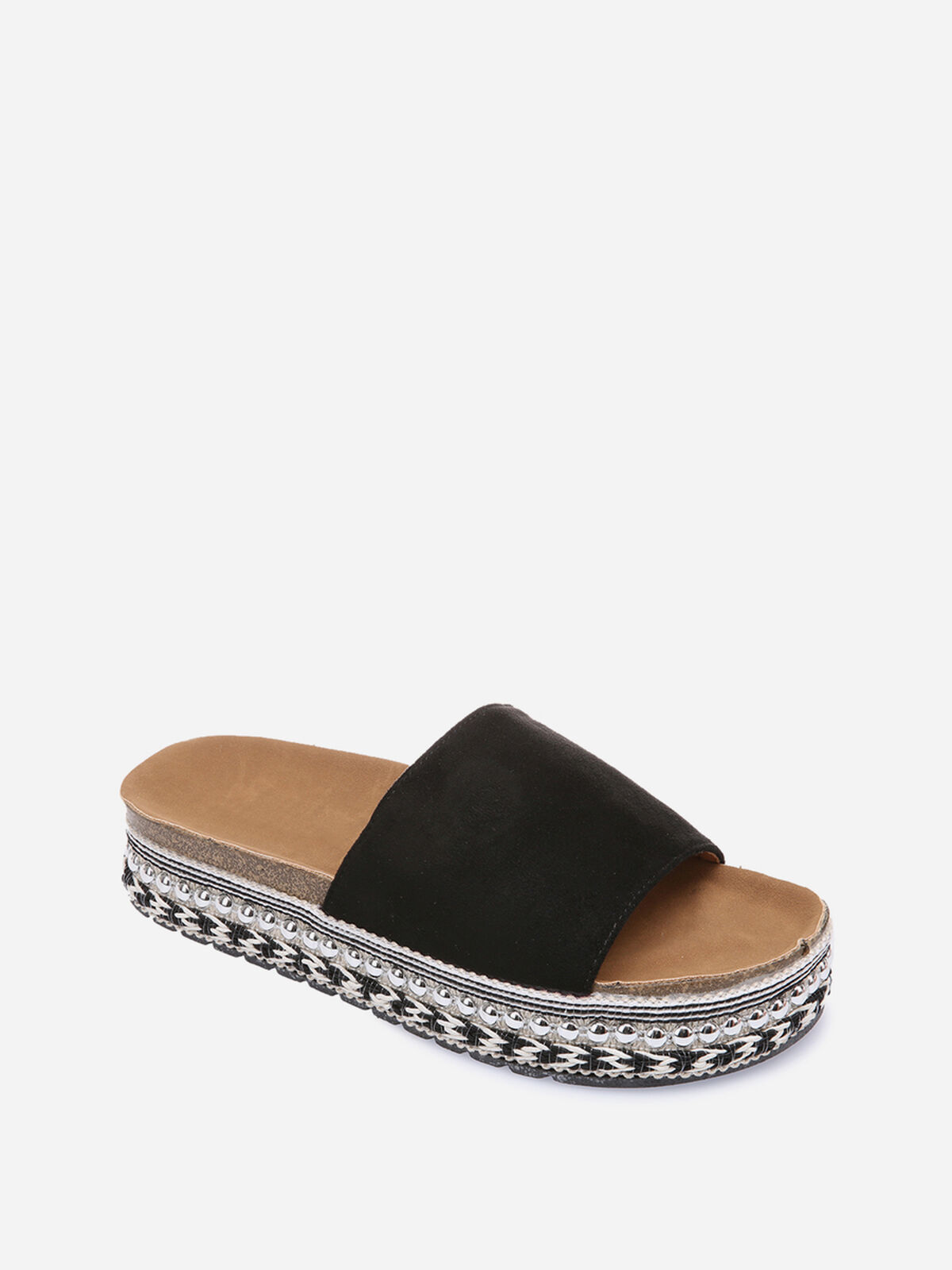 Mules à semelles cloutées et à motifs ethniques- Noir