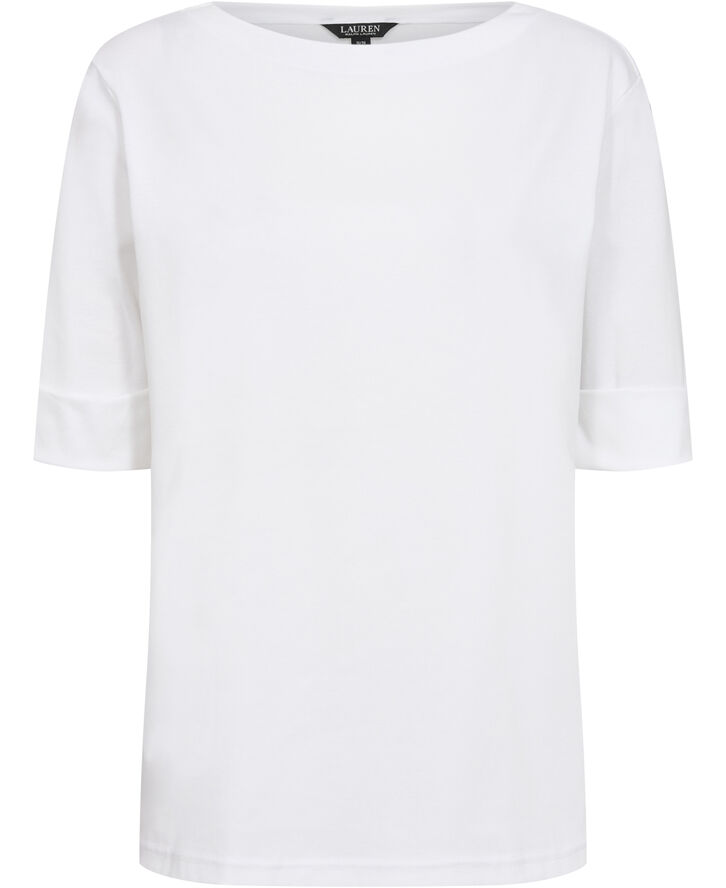 Lauren Ralph Lauren RFND STRTCH 1X1 RIB-ELB SLV BT NK T Hvid