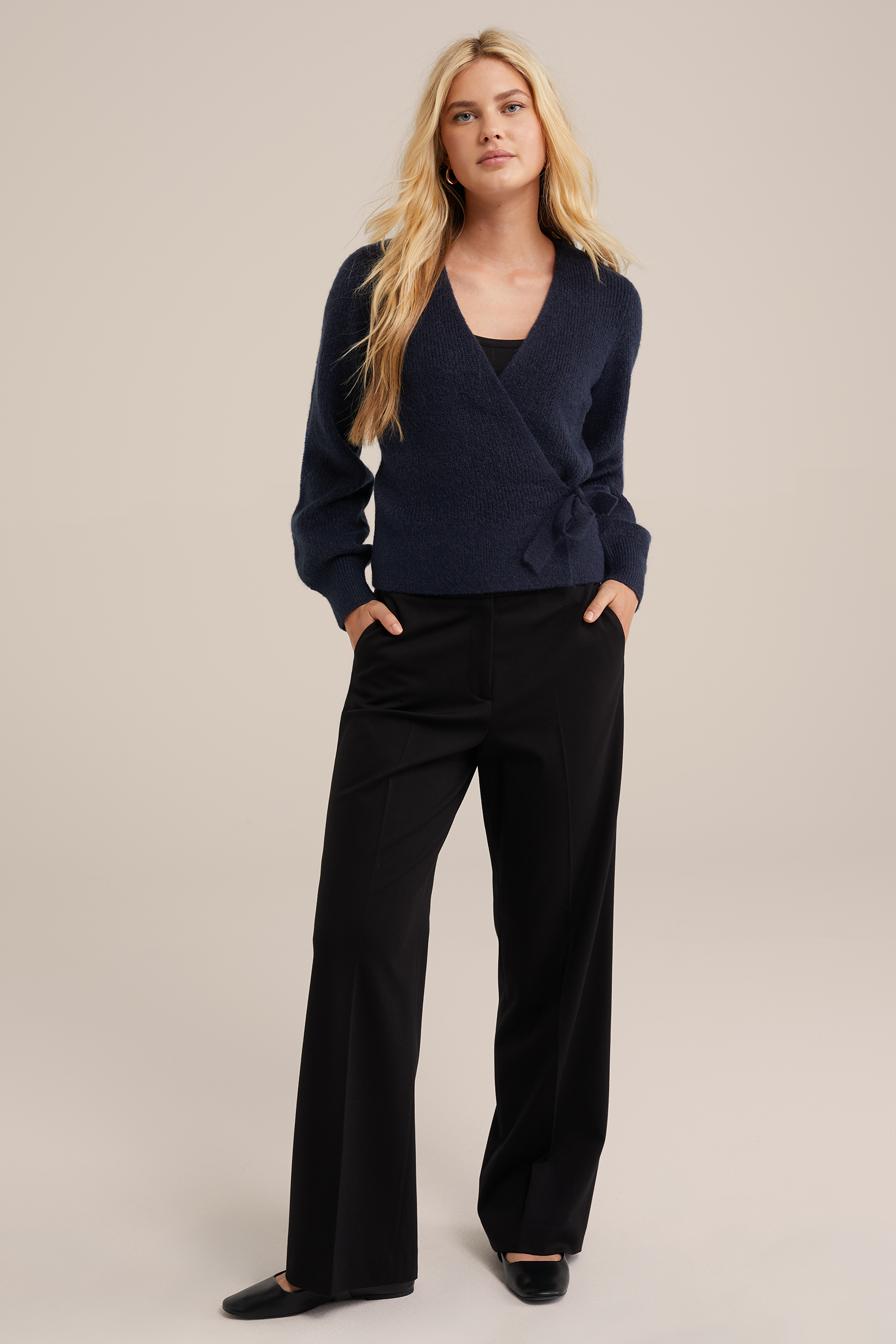 gebreid overslagvest WE Fashion Marineblauw