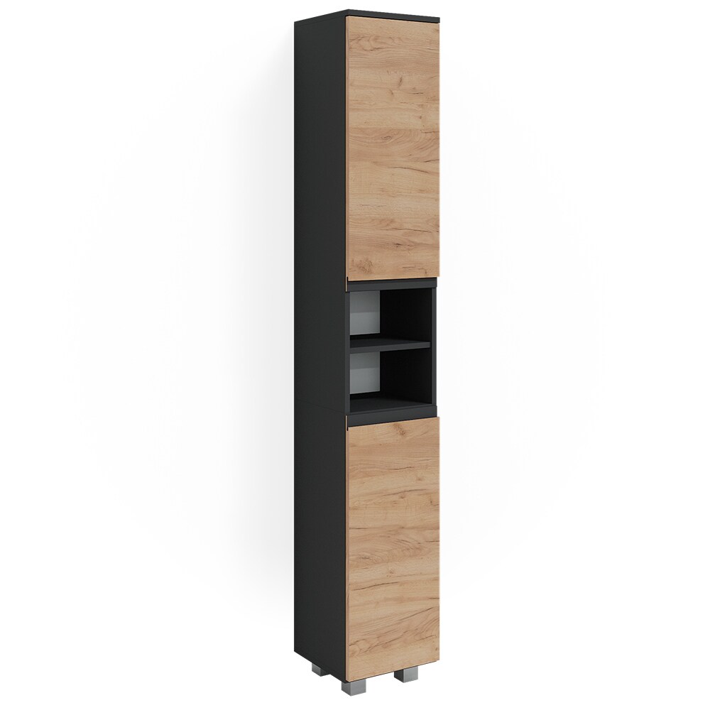 Vicco Hochschrank Badschrank Badezimmermöbel J-shape Anthrazit Eiche modern 30x190cm Badezimmer Schrank Badmöbel Schranktür Schrankfach Aufbewahrung Ablage