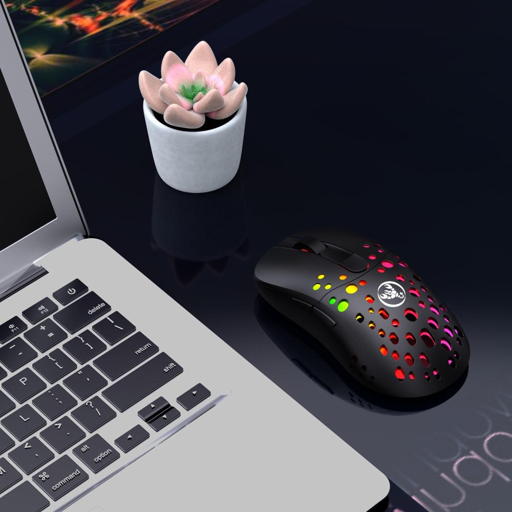 Optische Wireless Gaming Maus 10000 DPI mit USB C und 6 Tasten   RGB Beleuchtung (MacOS/Windows) - Schwarz