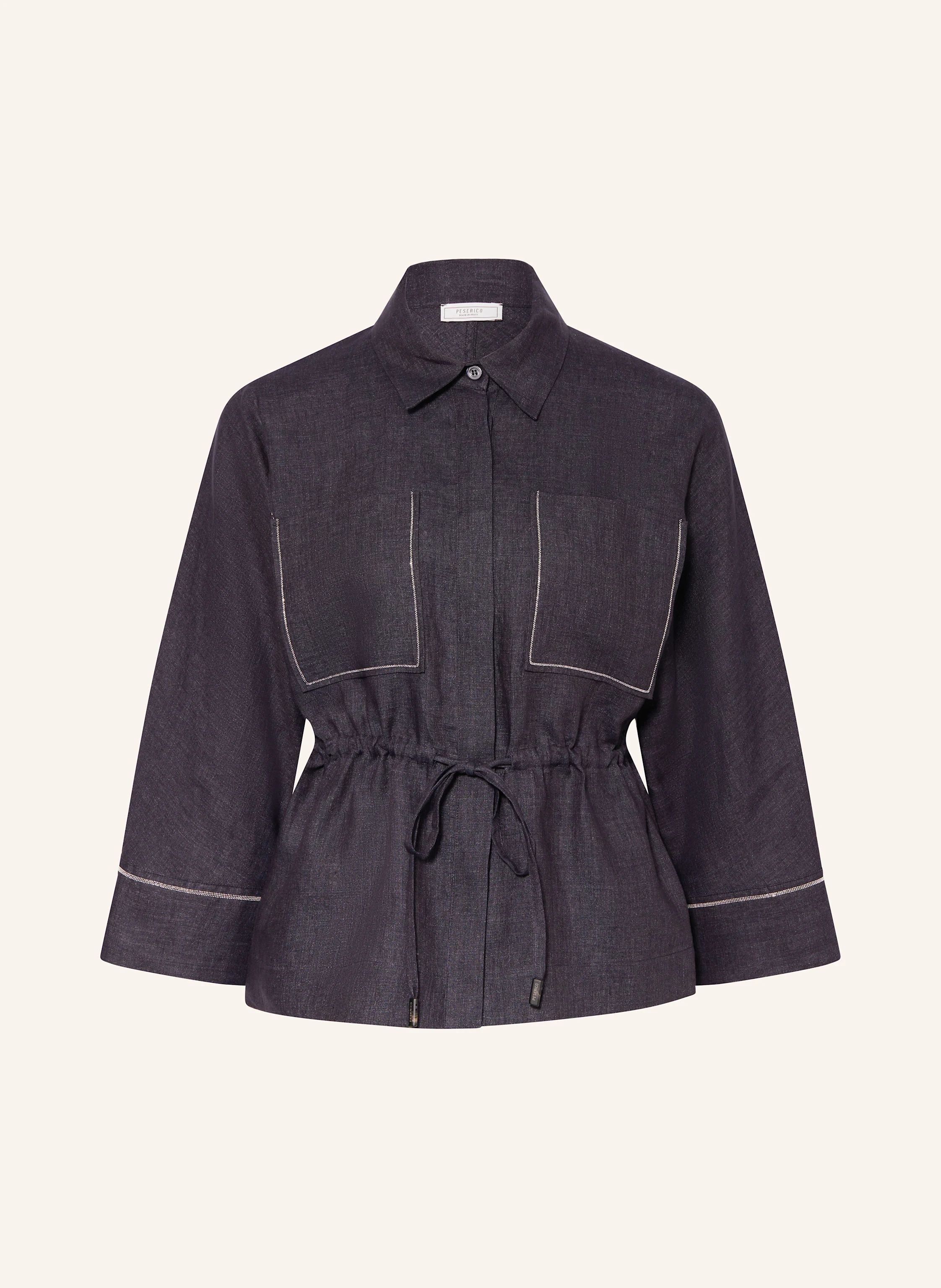 PESERICO Hemdbluse aus Leinen mit Schmuckperlen