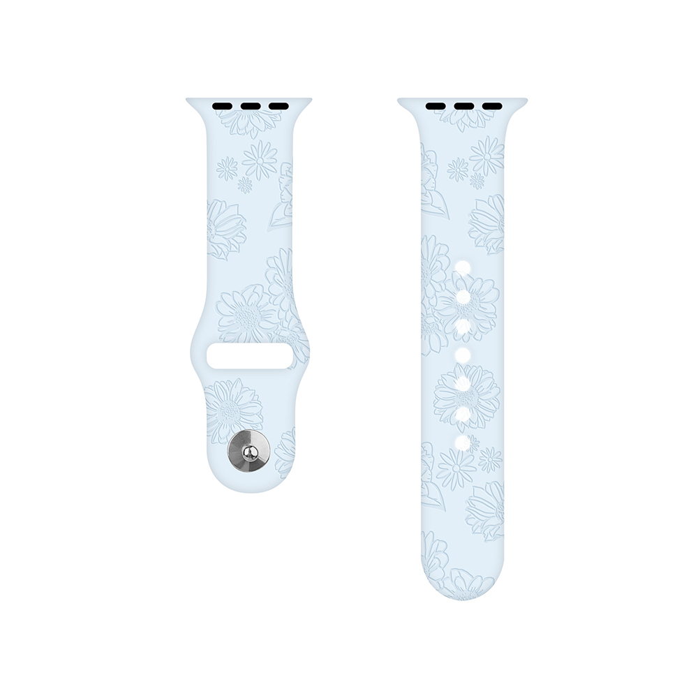 Apple Watch (42/41/40/38 mm) Silikon Sport Armband Sonnenblumen Muster (Gelenkumfang: 155-200mm) - Hellblau