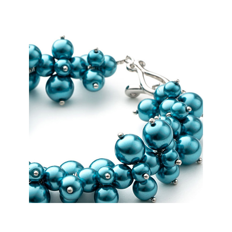 Bracelet Multi Perles Bleues et Plaqué Rhodium