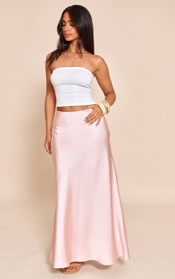 Rose Jupe Longue Fluide En Satin Petite