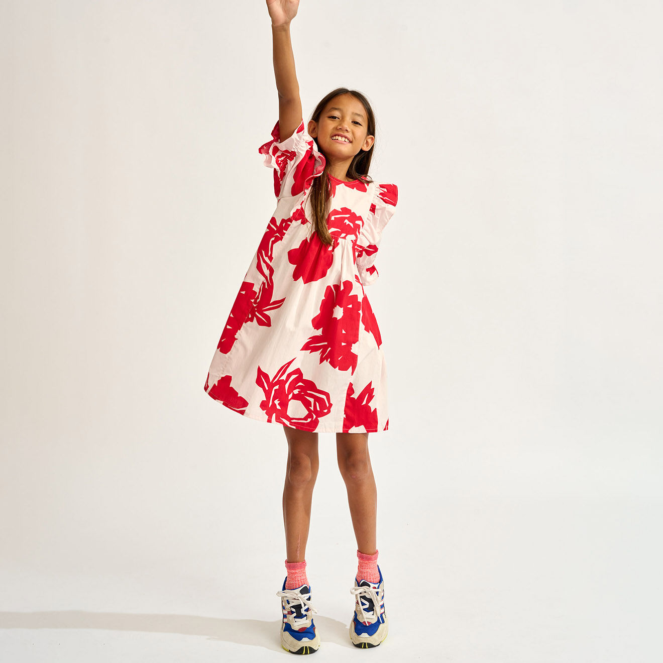 Bellerose Robe en Popeline Posa à fleurs rouge