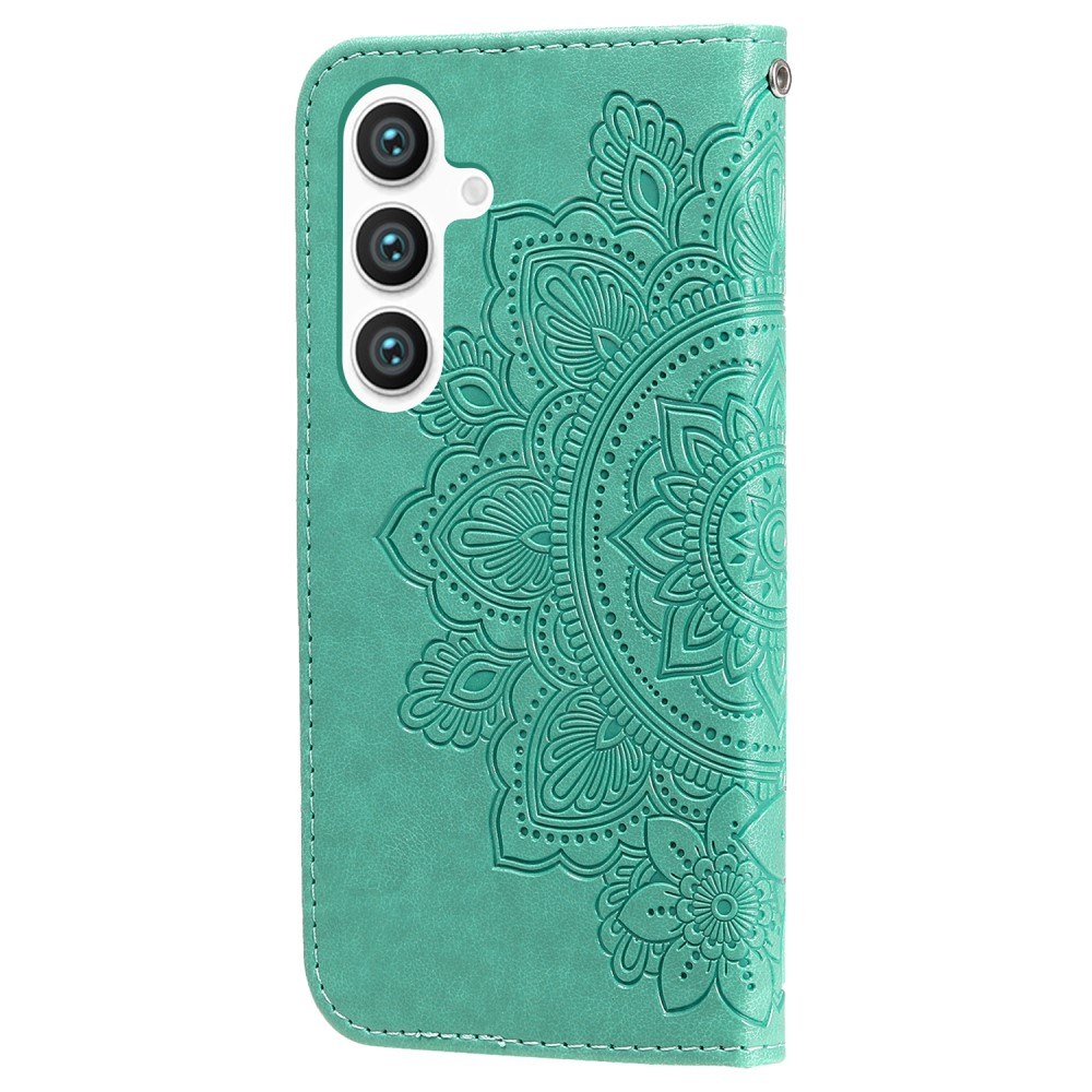 Samsung Galaxy S24  Plus Leder Tasche Wallet - Mandala Flowers Imprint - Türkis