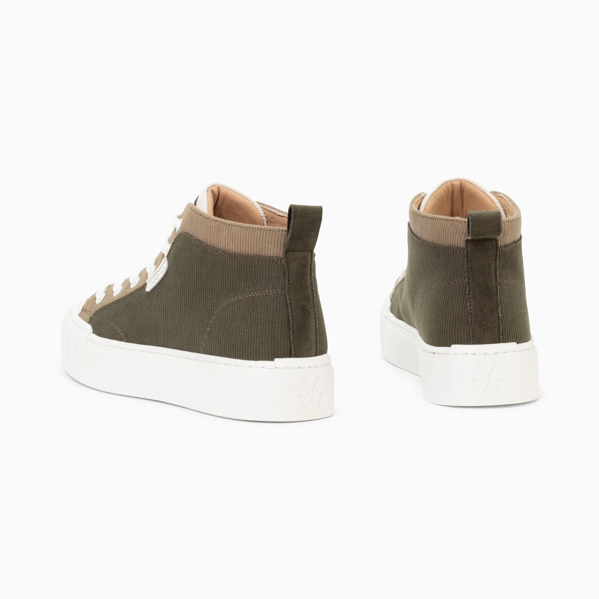 Sneakers-Baskets montantes Clarisse côtelées kaki et beige