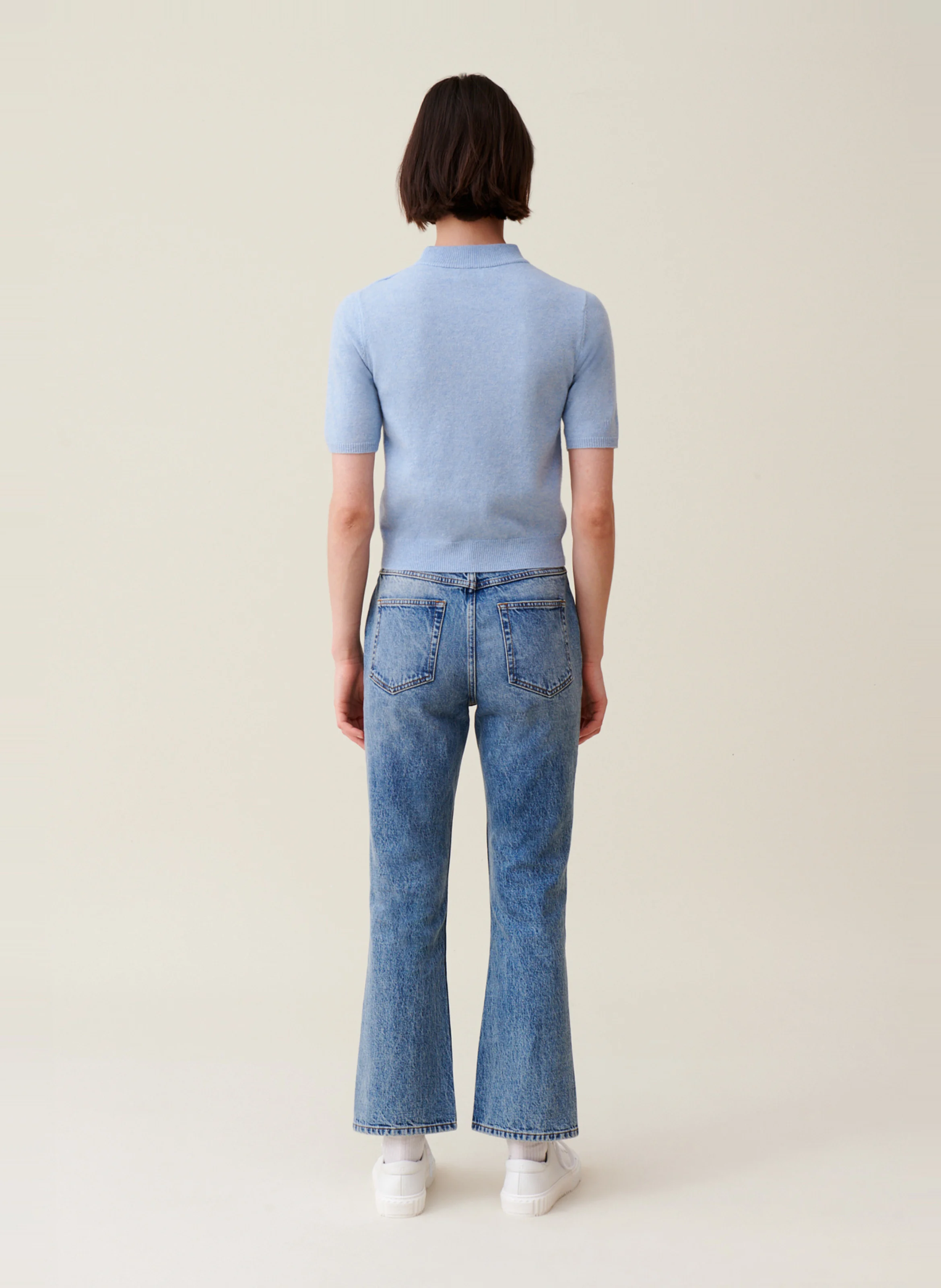 Pull manches courtes en laine | Bleu