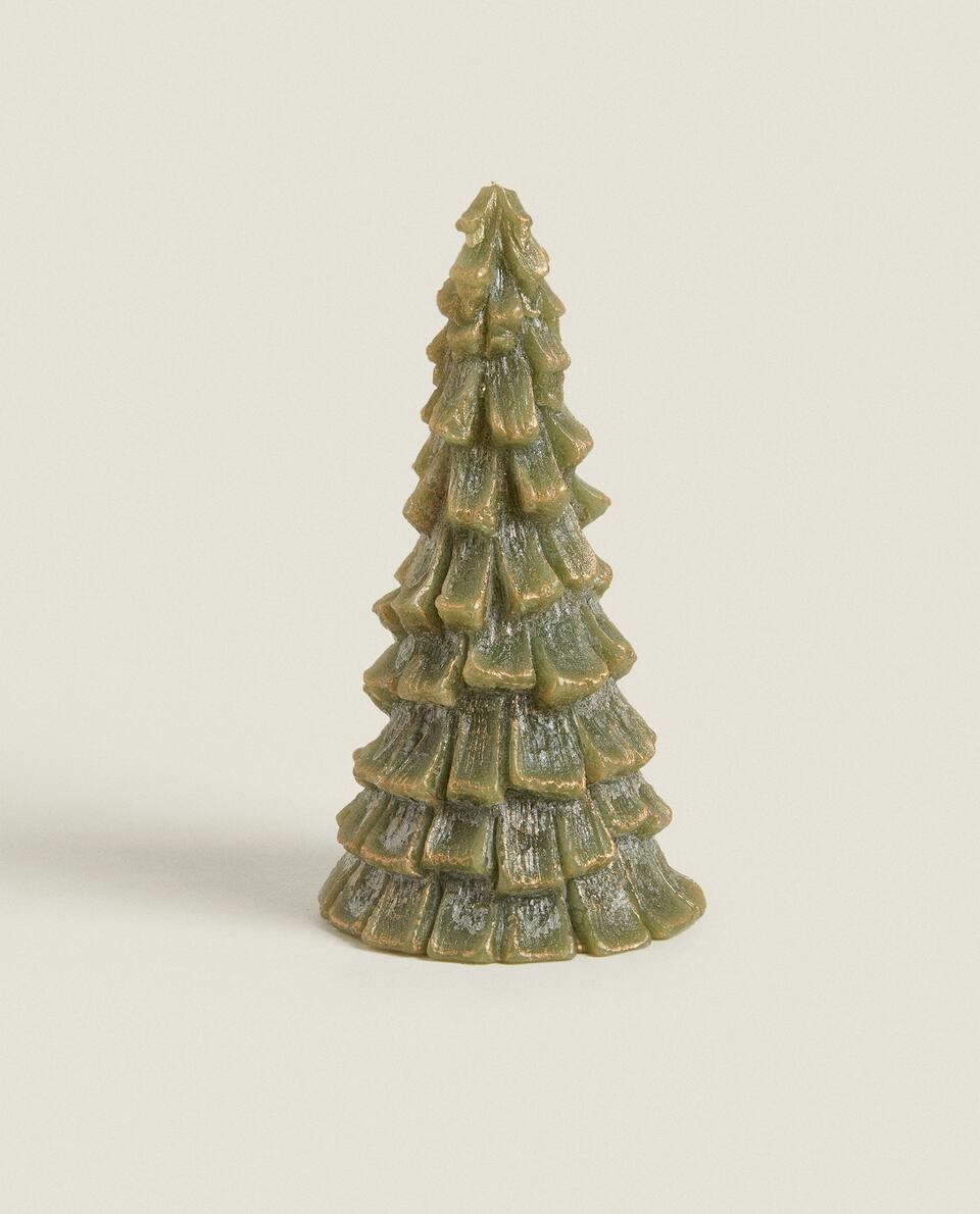 VELA DE NATAL COM GLITTER EM FORMATO DE PINHEIRO