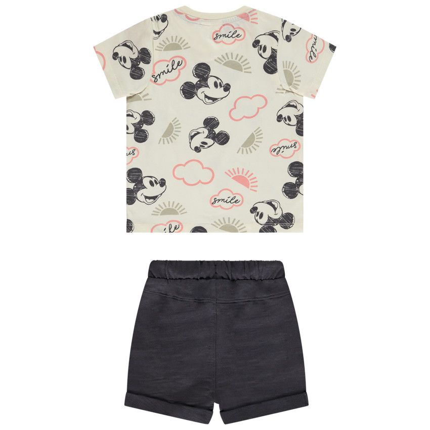 Ensemble court 2 pièces motif Mickey Disney pour bébé garçon - Ecru