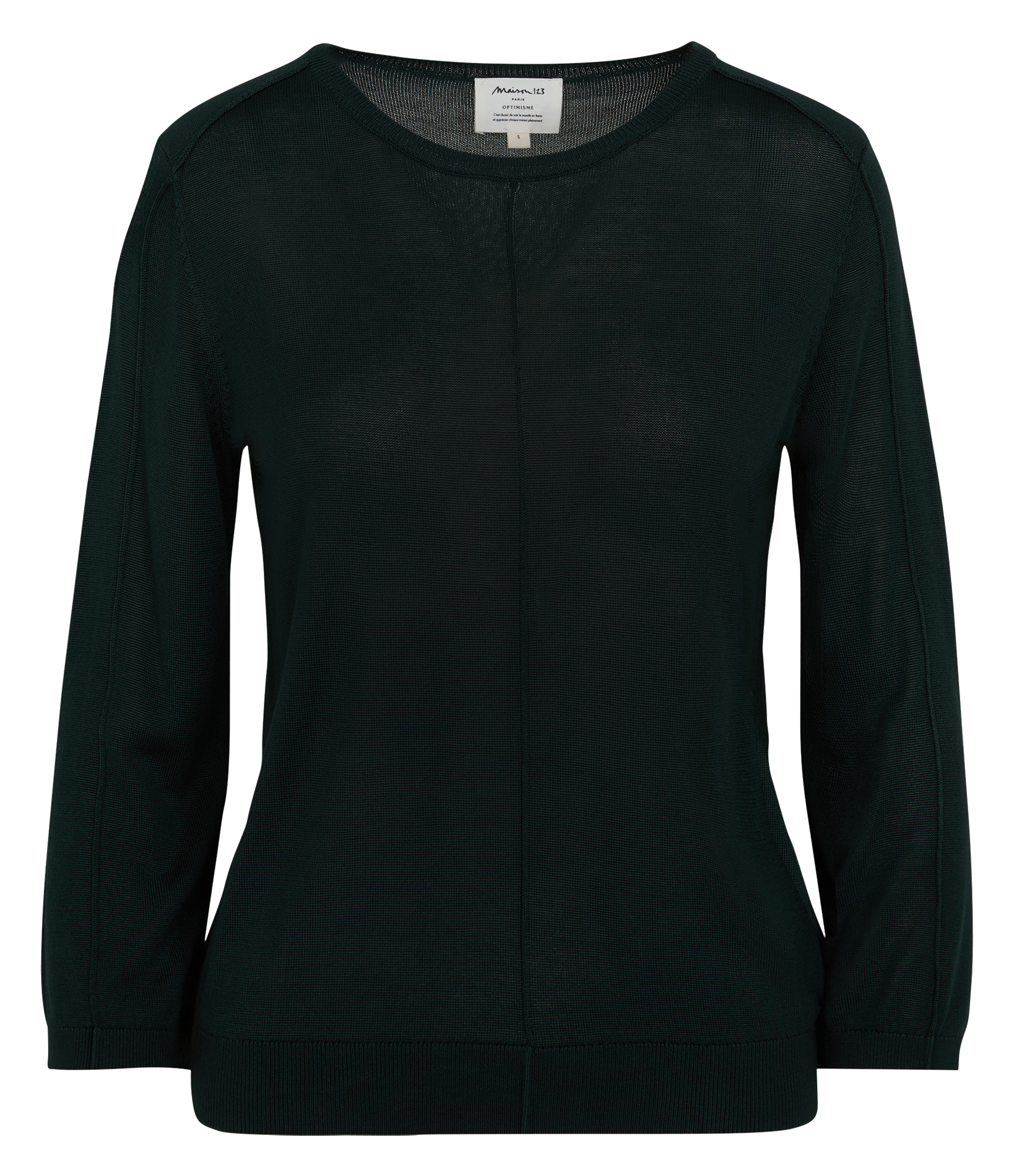 CARLY - Pull droit col rond en maille fine | Vert