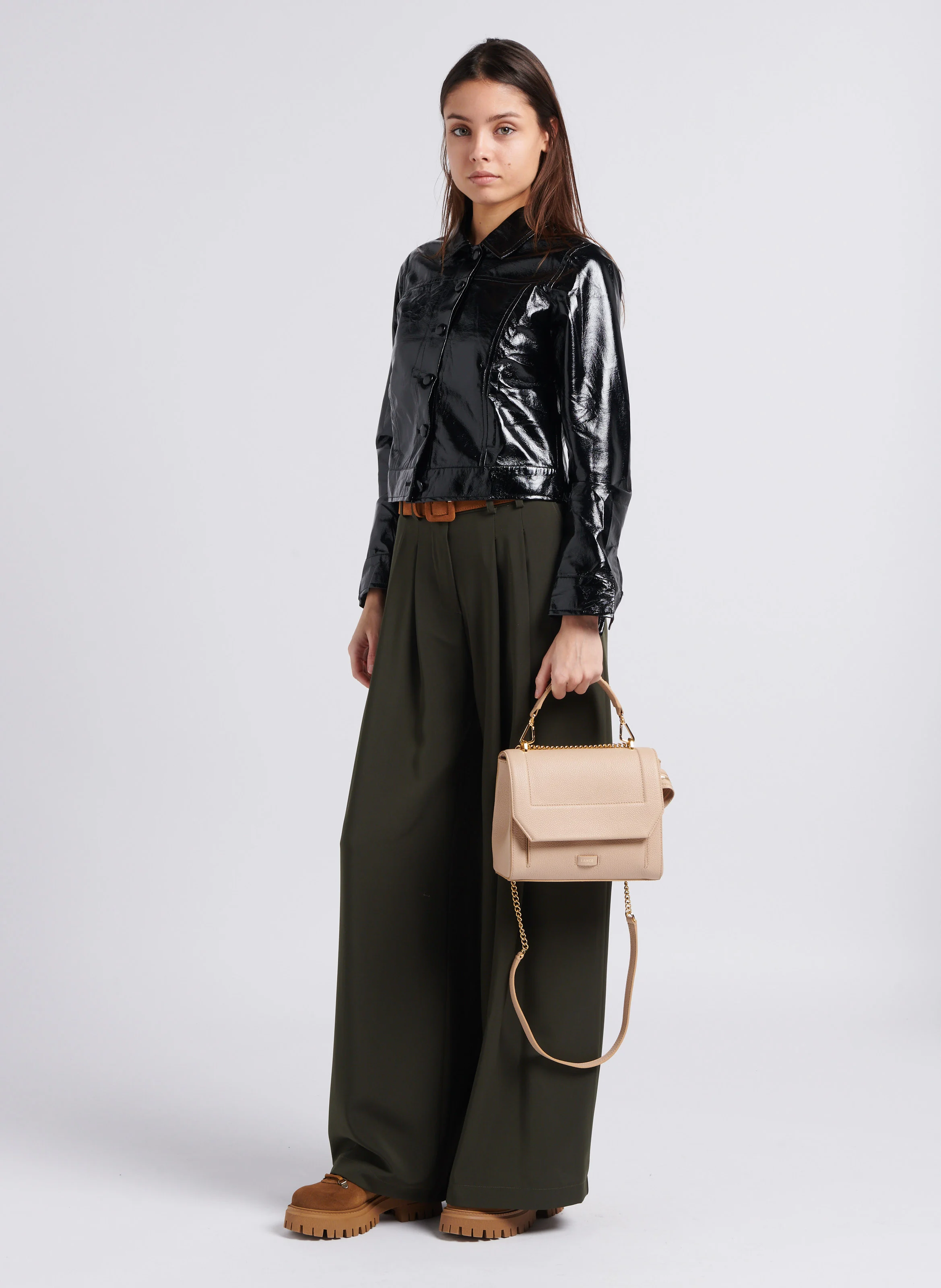 NINON M - Sac à rabat en cuir grainé | Beige