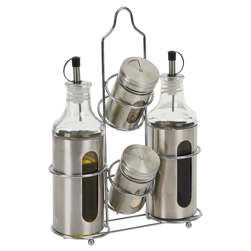 Set assaisonnement 4-en-1 en verre et fer gris