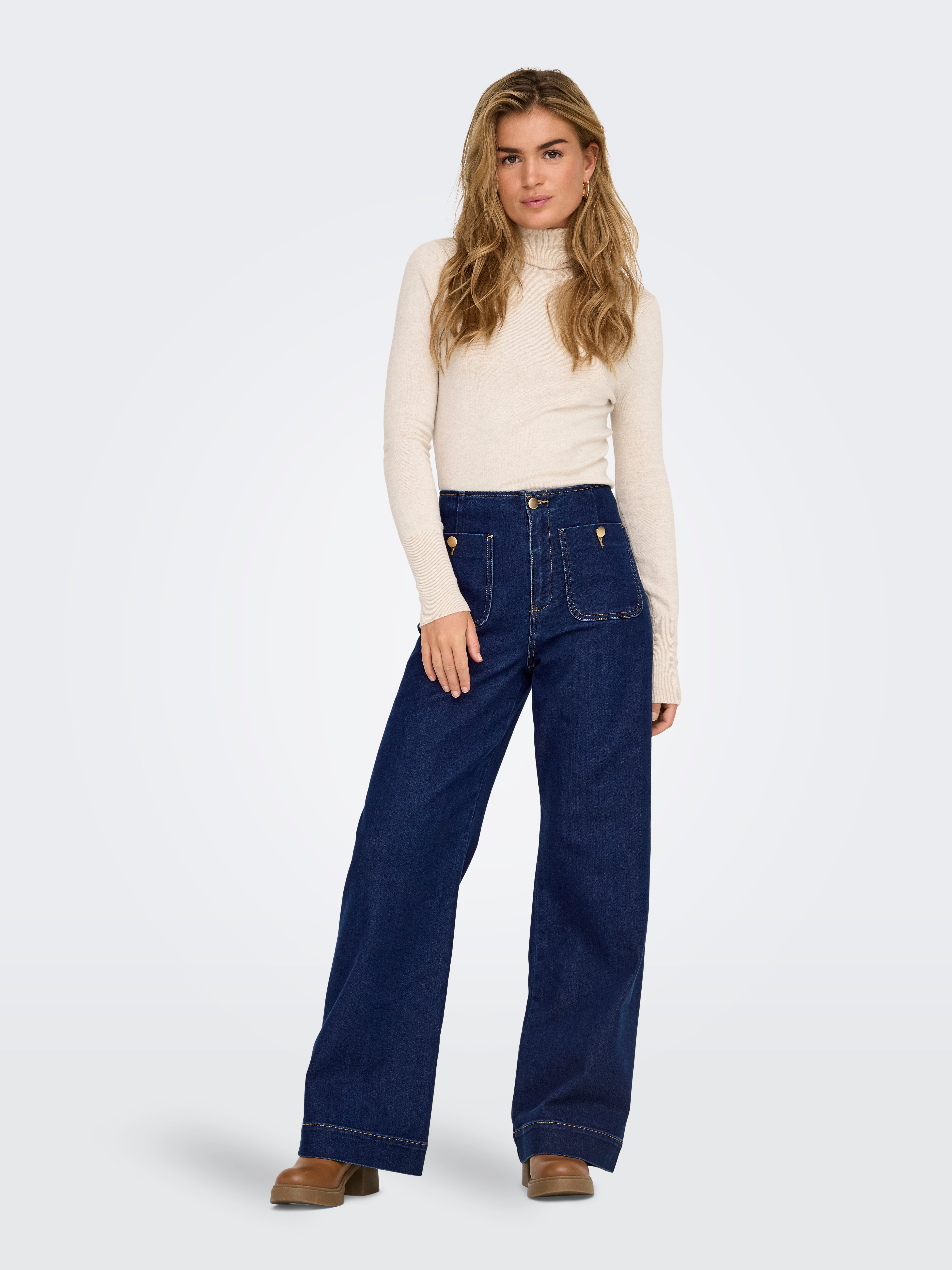 ONLMADELINE Hohe Taille Weiter Beinschnitt Jeans Dark Blue Denim
