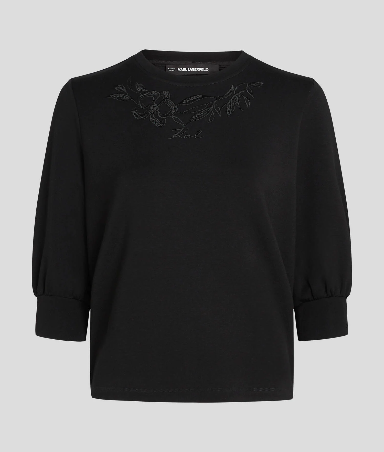 SWEAT-SHIRT AVEC ORCHIDÉE BRODÉE - Noir