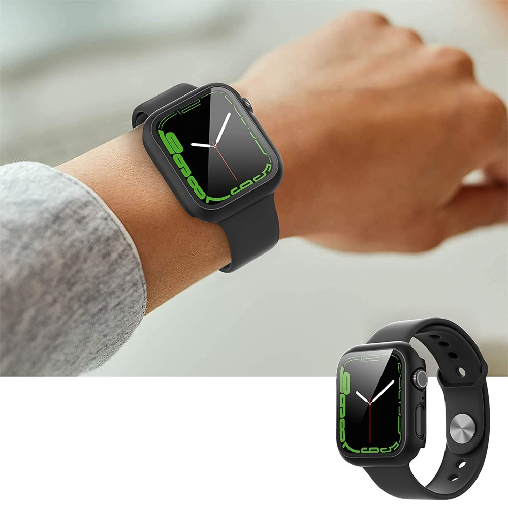 (2er Set) Apple Watch 7 (45 mm) Hardcase Bumper   Schutzglas - Schwarz