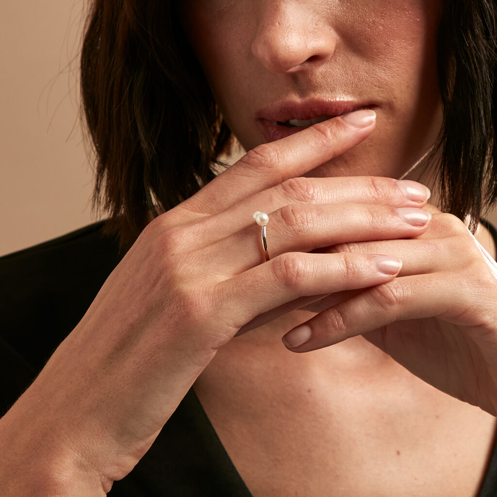 Bague Primo Or Jaune Perle De Culture Et Oxyde De Zirconium