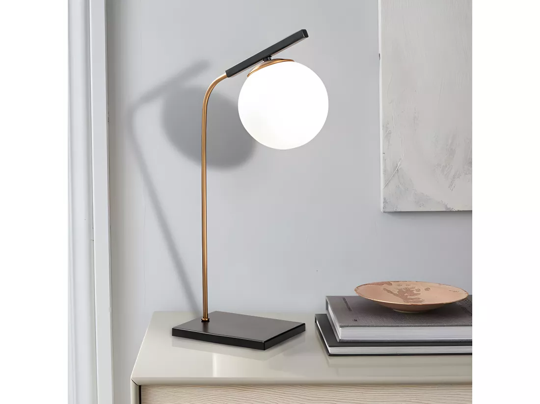 Lampe à poser Art Déco en métal et globe en verre - L. 25 x H. 55 cm - Noir - YILDIZ