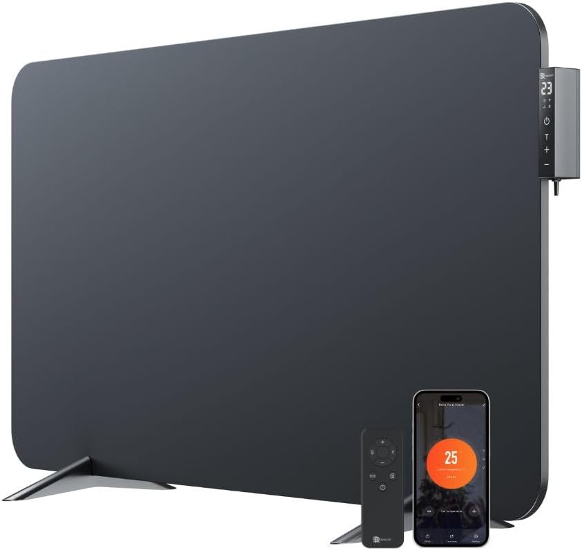 BR Bringer Hybrid Infrarotheizung 2000 Watt mit Konvektion - Smart Thermostat, WIFI & App - für Wandmontage oder als Standgerät für Räume bis 30m² - Energiesparend - Deutsche Qualitätsmarke (schwarz)