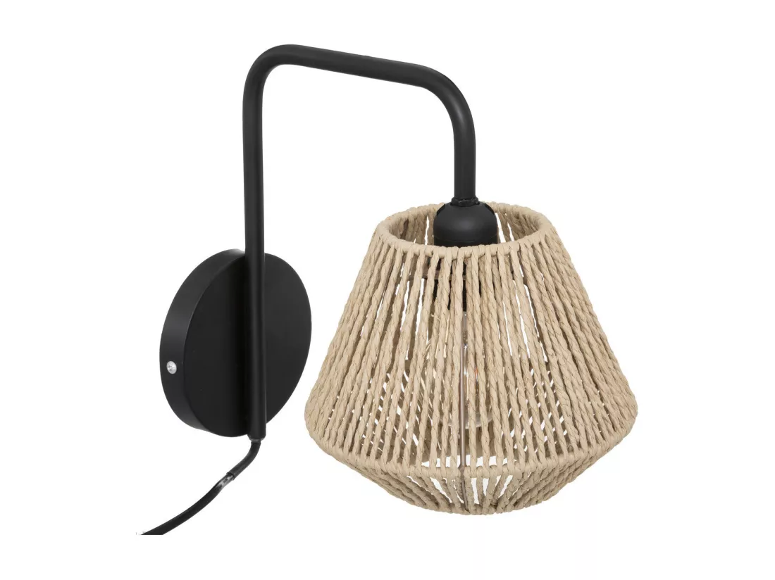 Applique murale en Métal Noir et Corde Beige H 25.5 cm