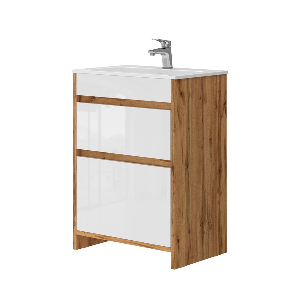 Vicco Waschbecken mit Unterschrank Detmold Eiche Weiß 60 cm