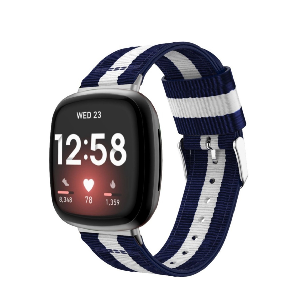 Fitbit Versa 4 / Sense 2 Canvas Stoff Armband mit Dornschliesse (Gelenkumfang 180-230mm) - Blau / Weiss