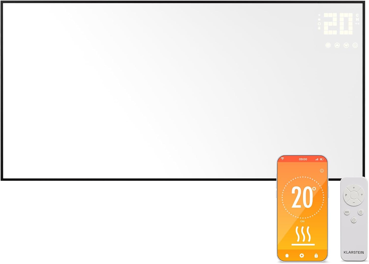 Klarstein Infrarotheizung mit Thermostat, 770W Elektroheizung, Smart Home Bild-Infrarotheizung zur Wandmontage, IR mit App-Steuerung & Erkennung offener Fenster, Feuchtraum Heizkörper CO2-Frei