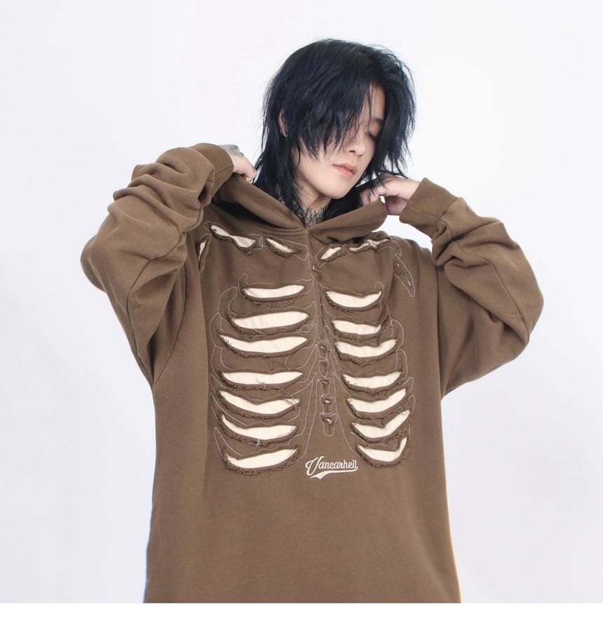 Derbundy - Lange mouwen skeletprint hoodie met distressed wash
