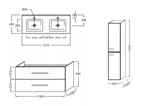 Meuble double vasque 120 cm JACOB DELAFON Ola up + colonne de salle de bain chêne