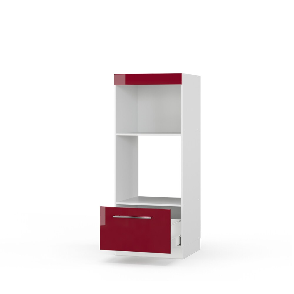 Vicco Mikrowellenumbauschrank Küchenschrank Küchenmöbel Fame-Line Weiß Bordeaux Rot 60 cm modern Hochglanz Küche Einbauküche Blende Hochschrank Schublade Mikrowelle Backofen Küchenzeile