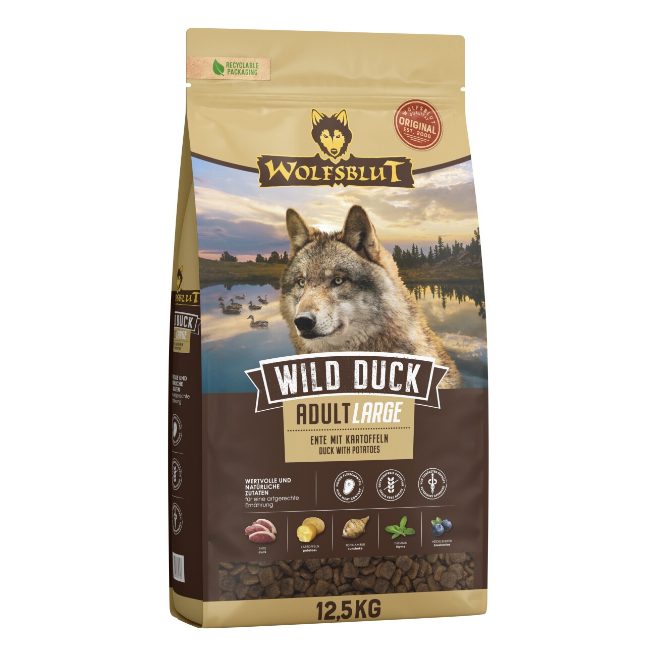 WOLFSBLUT Wild Duck Large Breed Hund Trockenfutter 12,5 kg