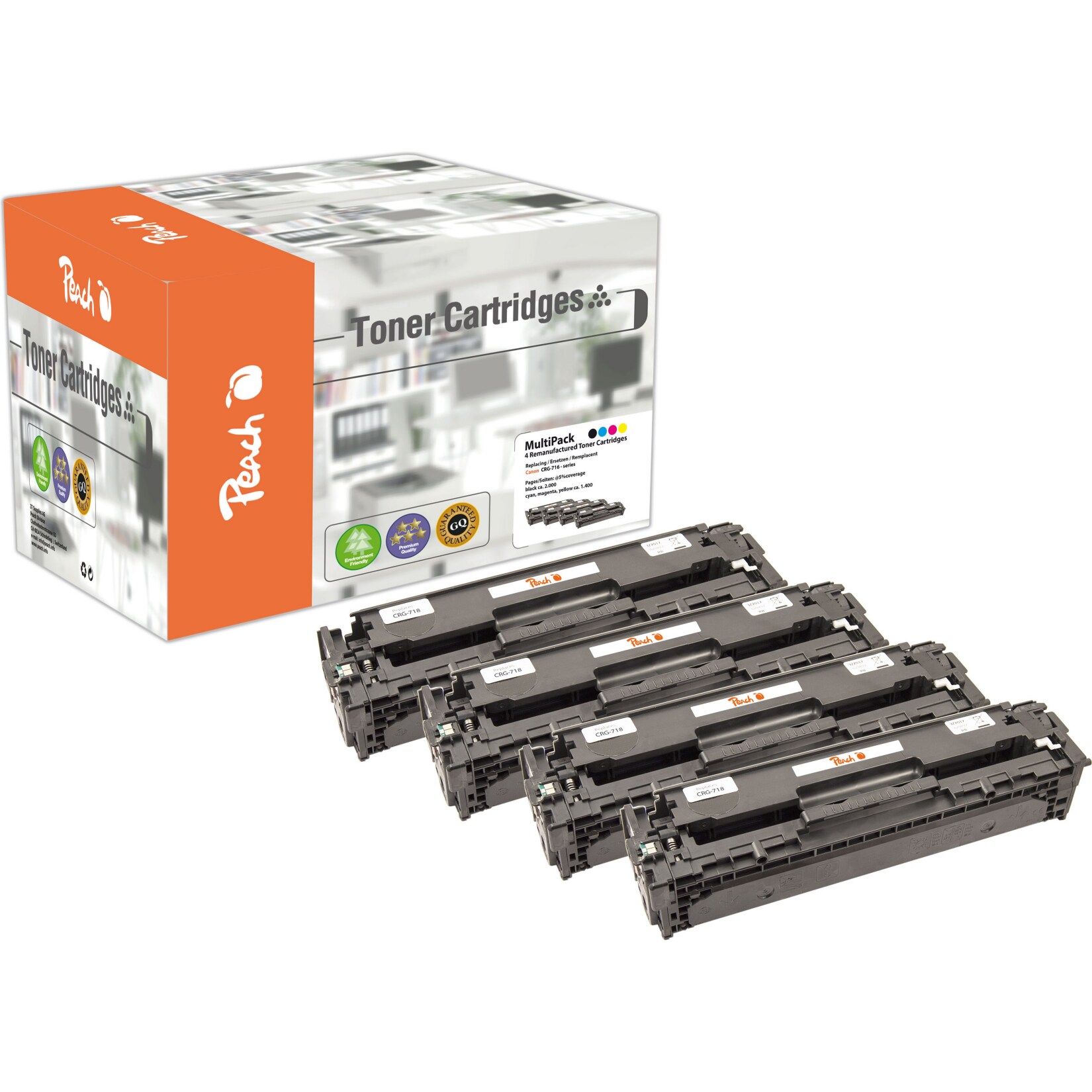 Peach HP 7184 Toner (bk, c/m/y) ersetzt Canon No. 718, 2659-2662B002 für z.B. Canon ISensys MF 8550 cdn, Canon ISensys LBP -7200 (wiederaufbereitet)