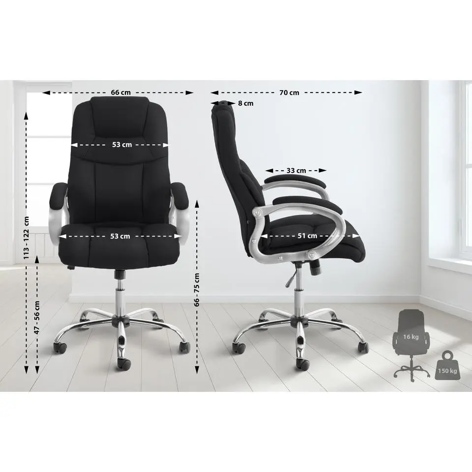 CLP Bureaustoel Apoll XL chroom Frame - Kunstleer - zwart