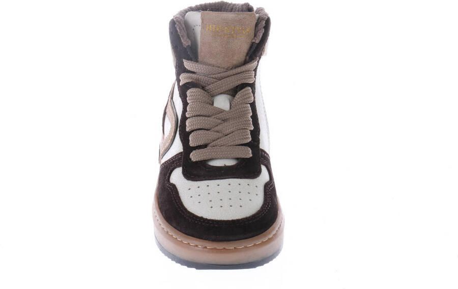 Hip leren sneakers donkerbruin wit