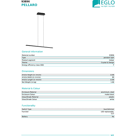 Pellaro LED langbordspendel - mat sort