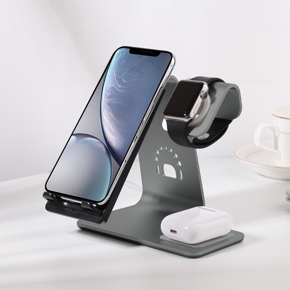 3in1 MagSafe Qi Wireless Fast Charger Ladegerät (10W / 5W) für Apple iPhone / Airpods / Apple Watch - Grau