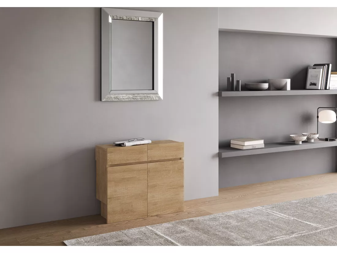 Console extensible 90x42/302 cm Evolve Chêne Nature rallonges internes avec bancs inférieur et supérieur