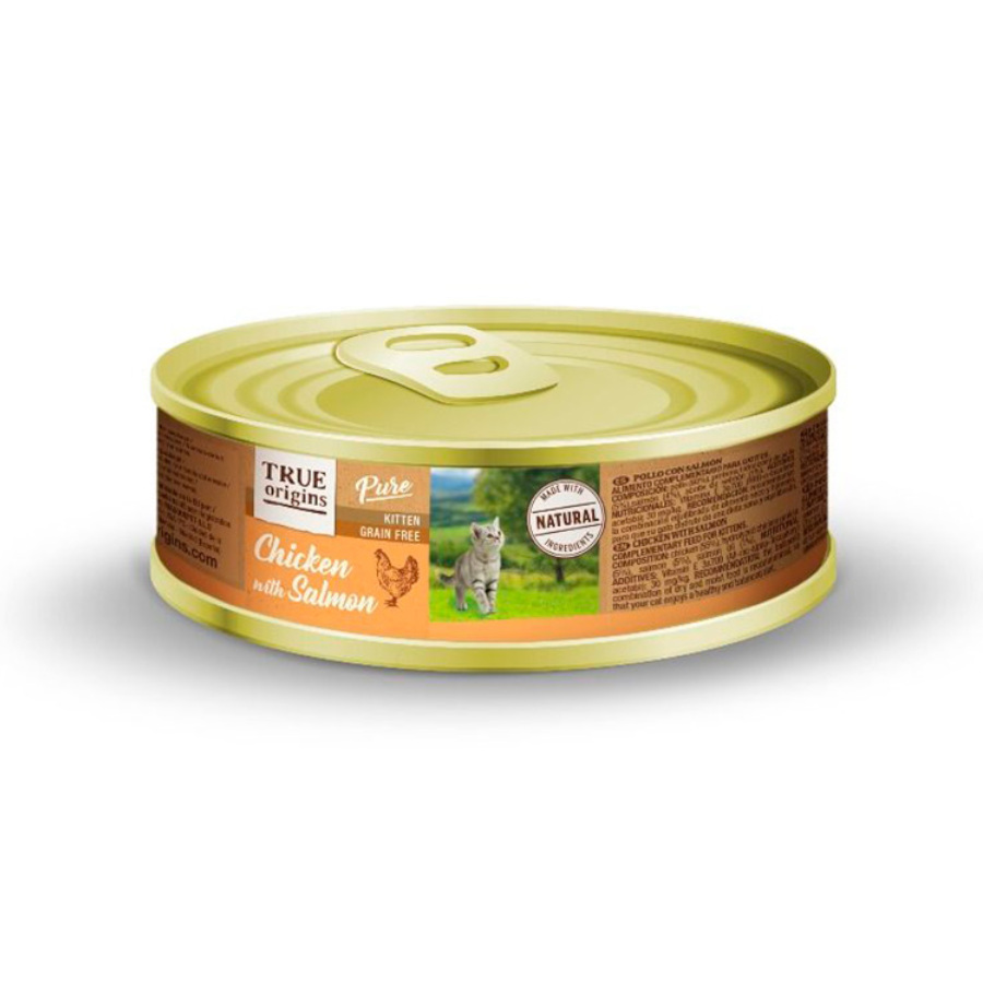 Patê de frango e salmão True Origins Pure Kitten, 85g, para gatinhos.
