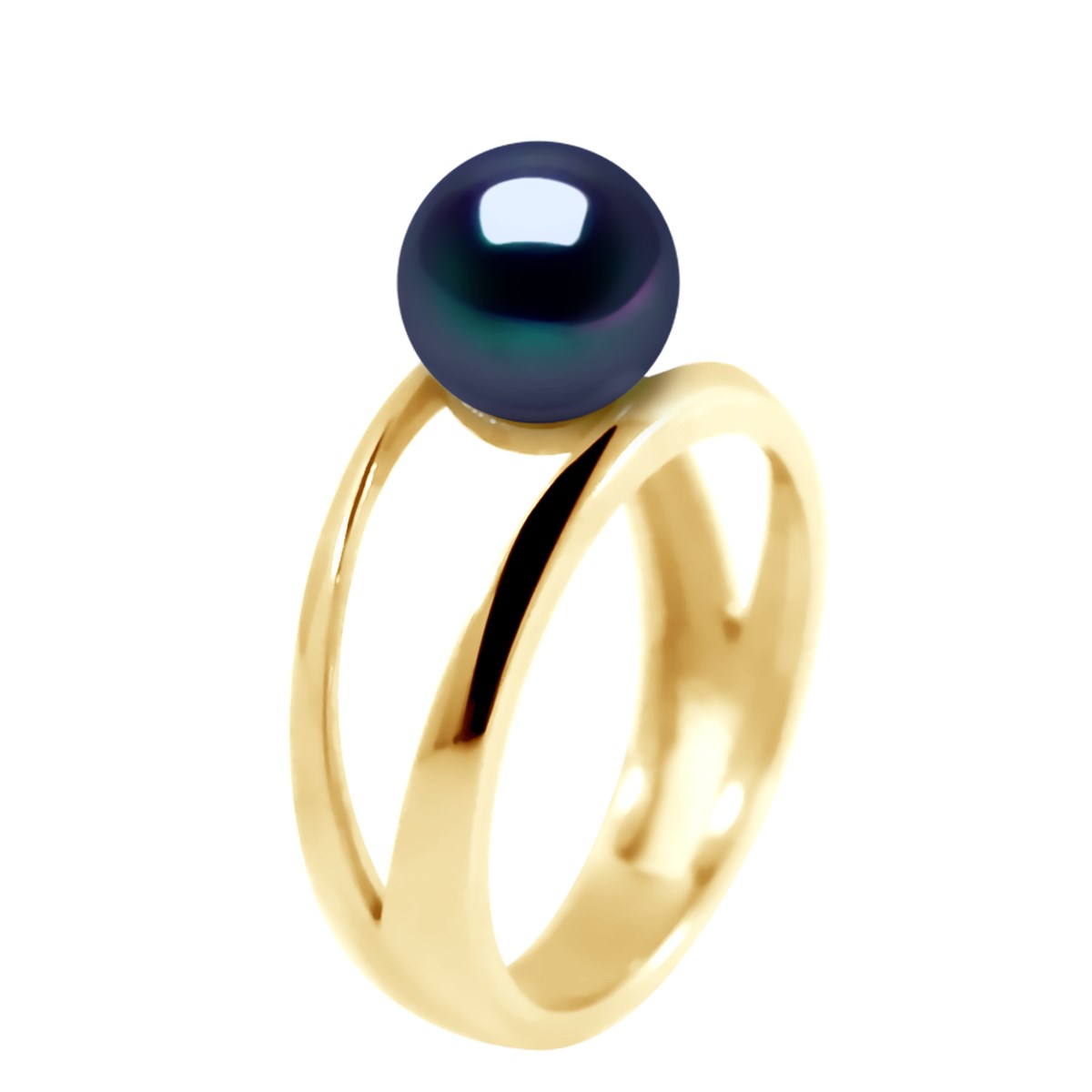 Bague Jonc Perle d'Eau Douce Bouton 7-8 mm Noire Or Jaune