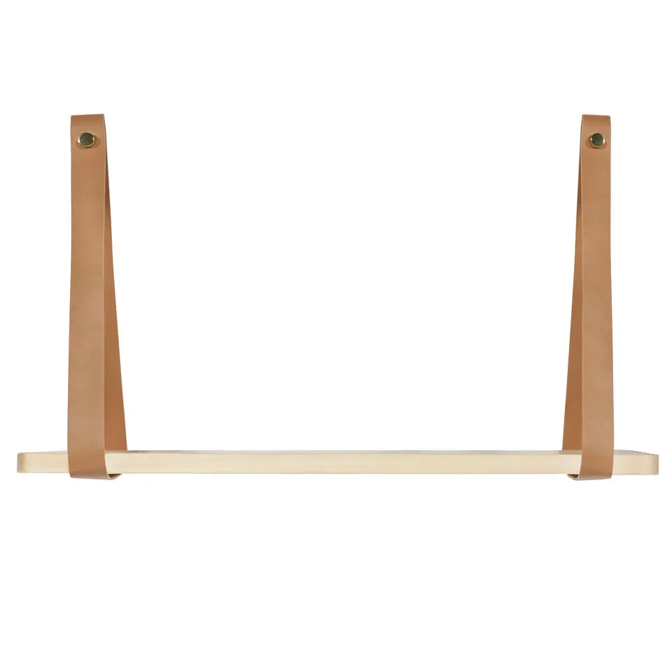 QUVIO Wandplank met PU leren bandjes - S