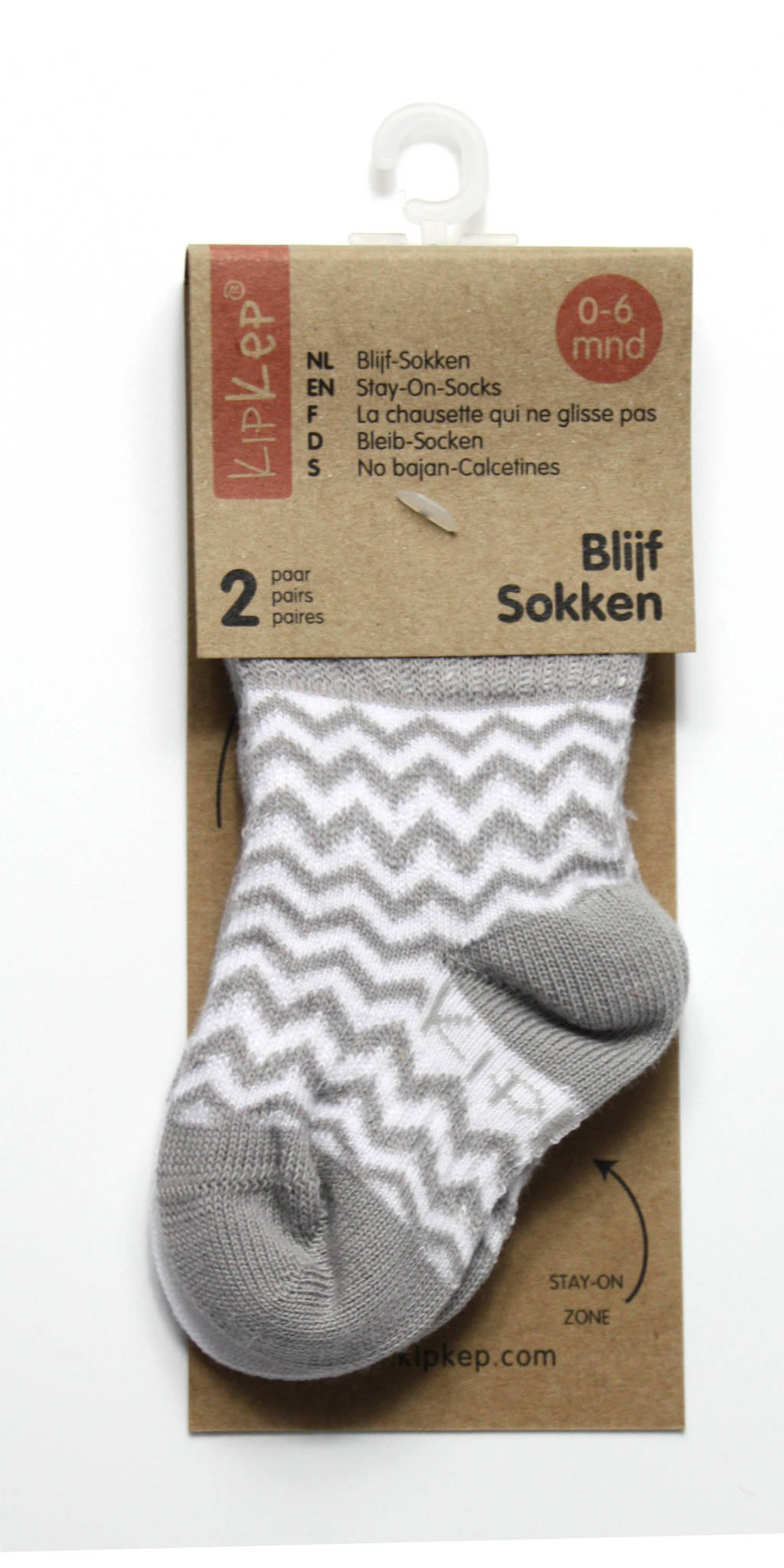 KipKep blijf-sokken 0-12 maanden - set van 2 grijs/wit
