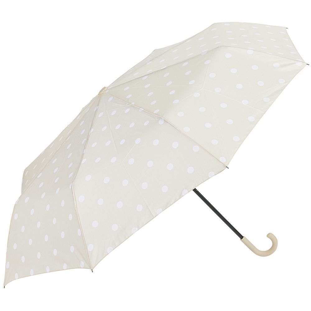 Parapluie canne beige à pois blancs