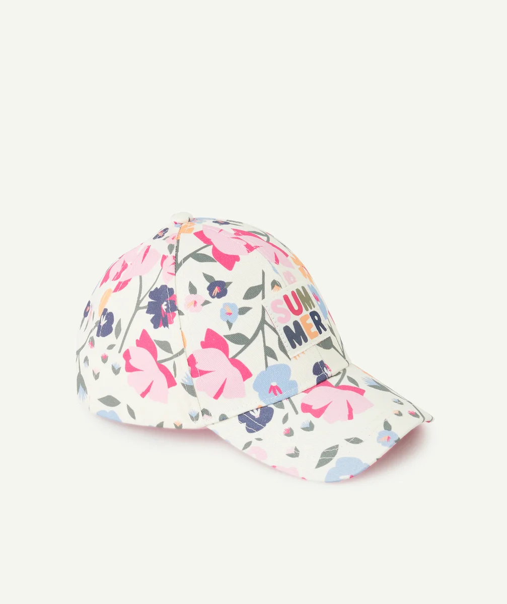 CASQUETTE BÉBÉ FILLE IMPRIMÉ FLEURI ET PATCH BRODÉ THÈME SUMMER