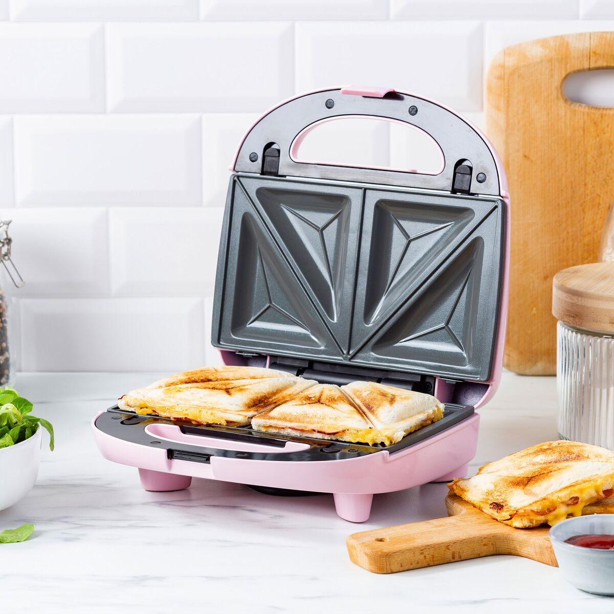 3-in-1 toastgrill/vaffeljern, pink