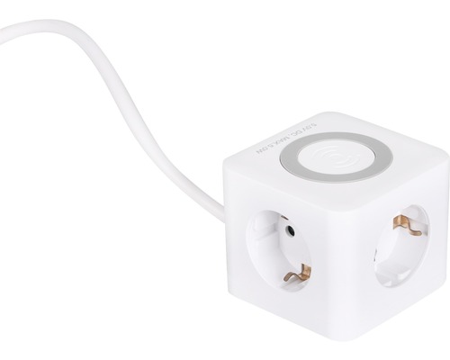 Powercube 3-voudige stekkerdoos + 2x USB-A 1x USB-C wit 1,5 m geschikt voor inductief opladen van smartphones