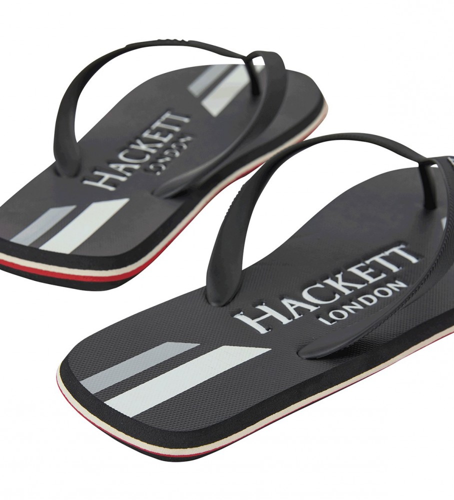 Chinelo Hackett com Listras e Logo Preto