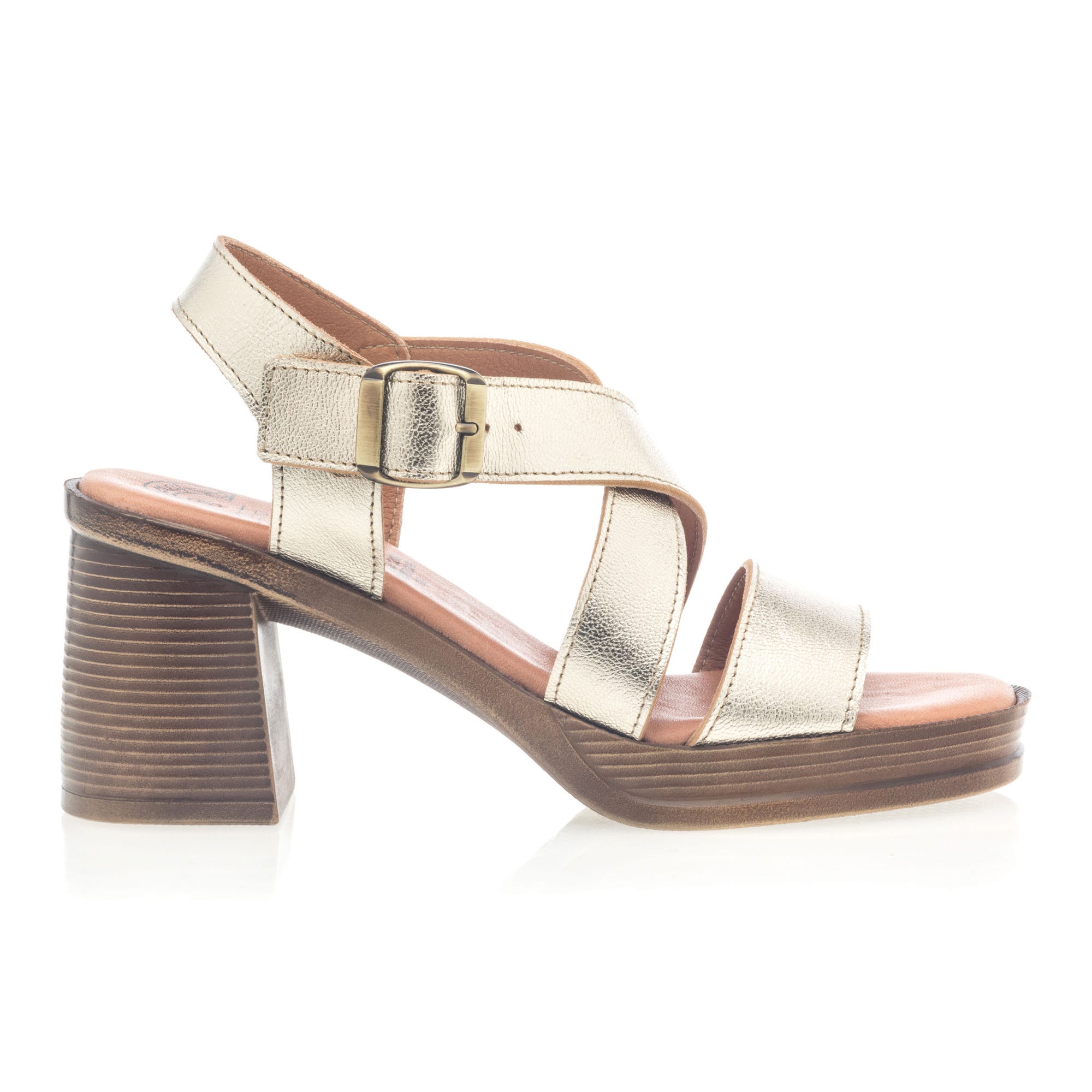 Nu-pieds à talon Femme en cuir or