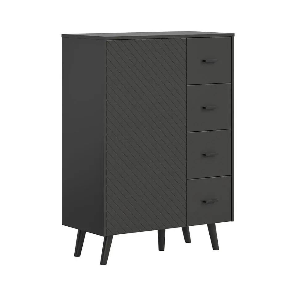 Hioshop Linea dressoir 4 laden 1 deur mat grijs