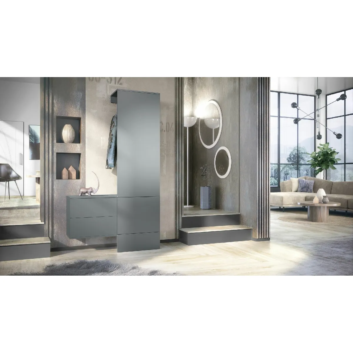 MPC Vestiaire - Gris et graphite satiné mat - 105 x 193 x 35 cm